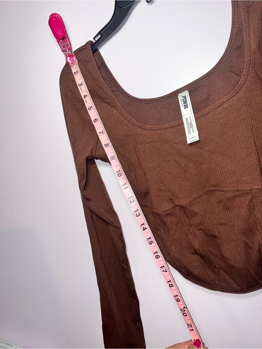 PINK Womens Square Neck Ribbed Long Sleeve Top - Brown - Picture 6 of 6